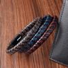 Classic Stainless Steel Bracelets For Men Black Blue Brown Color Punk Braided Wrap Leather Bracelets On the Hand Jewelry