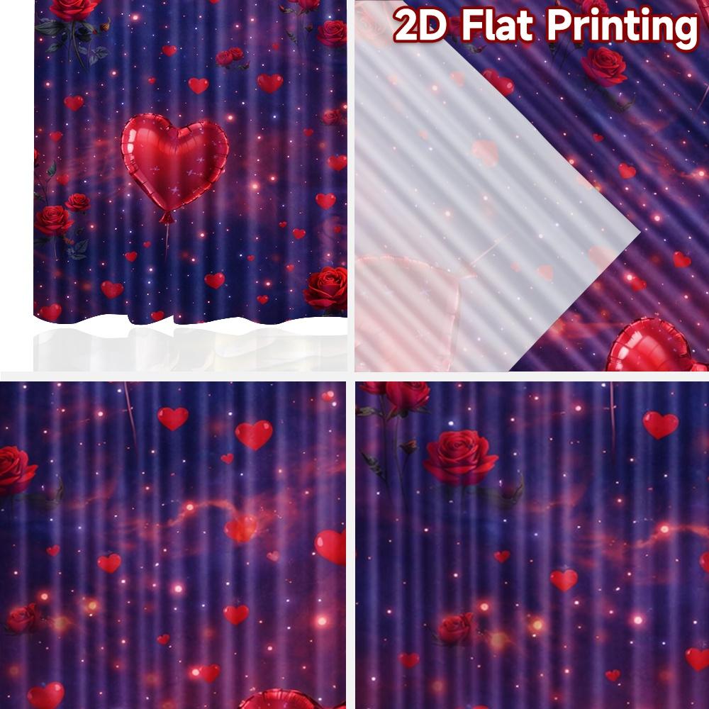 2D Flat Printing 2pcs Curtain Drapes Valentine's Day Hearts Digital Printed Polyester Drapes Seasonal Party & Holiday Decor for