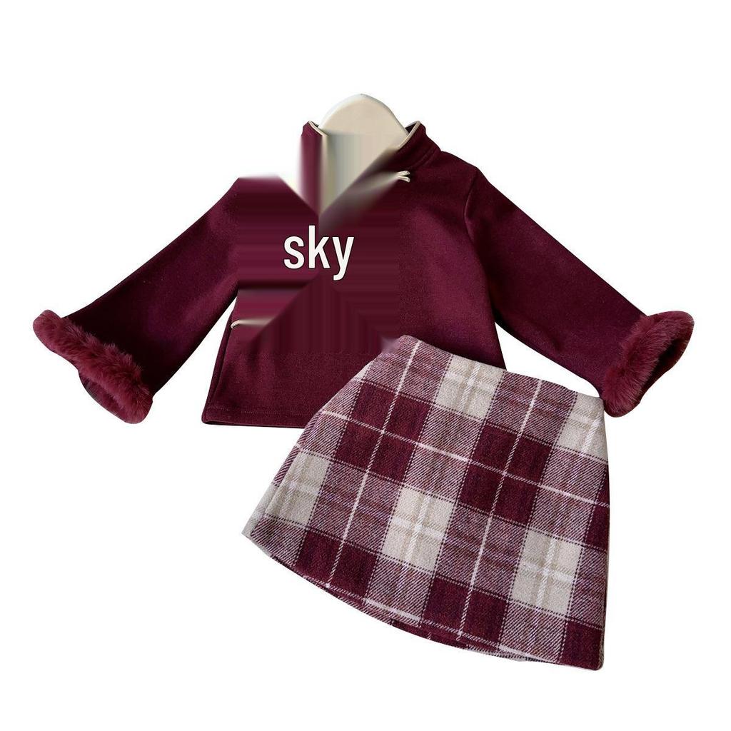 “Girls' Chinese Style Winter Coat & Skirt Set - Fleece Lined, New Year Design”