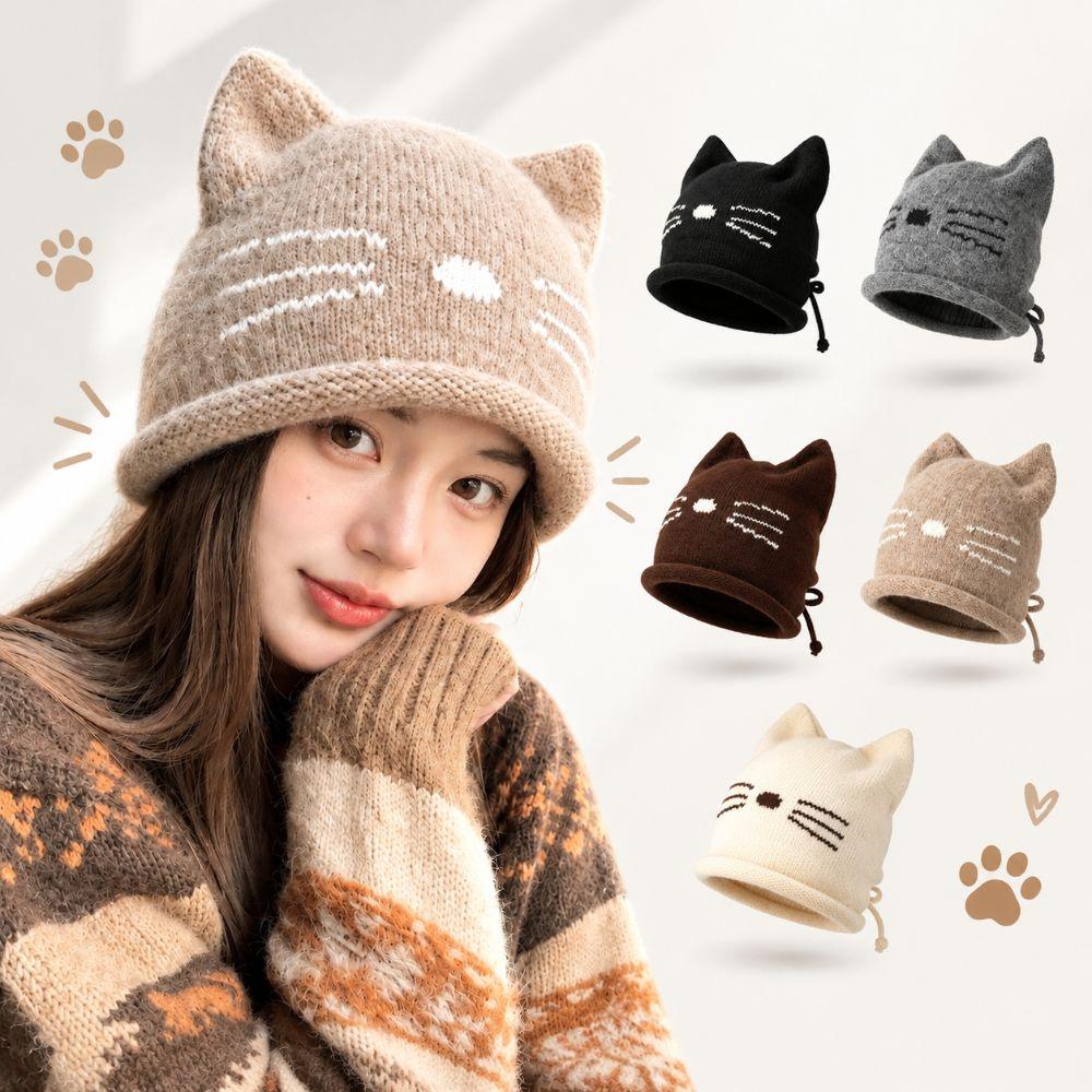 Solid Color Cat Ear Beanie Hat Keep Warm Winter Hat Fashion Knitted Skull Cap Winter