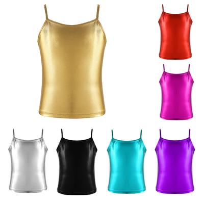Mädchen Spaghetti-Träger Glänzende Metallic-Farbe Camisole Tanktop für Tanzwettbewerb Bühnenauftritt