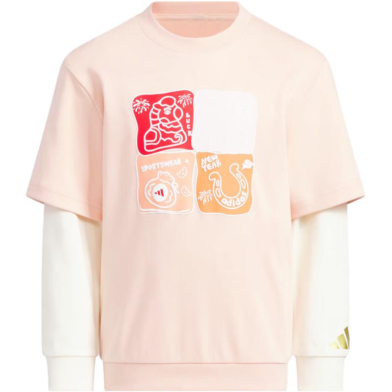 Adidas Girls  Fake Two-Piece Round Neck Sweatshirt 164