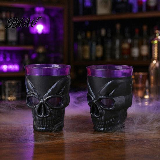Halloween Skull Candle Cup Glowing Goblet, LED Light Up Holder for Party, Spooky Decor Bar Table, Haunted House Prop Party