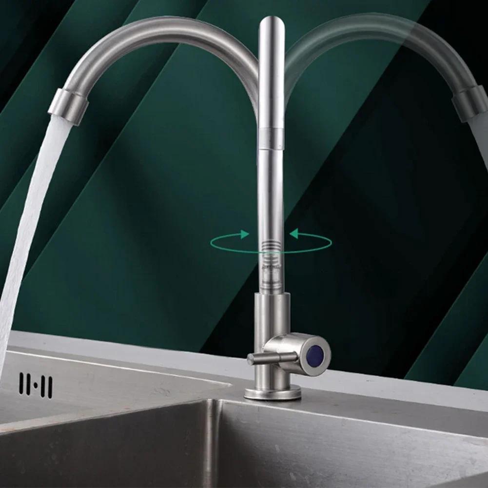 Kitchen Faucet Stainless Steel Water Tap Single Cold Rotation Deck Mounted Single Lever Bathroom Kitchen Sink Faucet