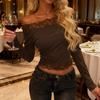 Herbst 2026 neu Europäisch und Amerikanisch grenzüberschreitend TK Damenbekleidung Langarm Spitze Enges T-Shirt Y2K One-Shoulder Top