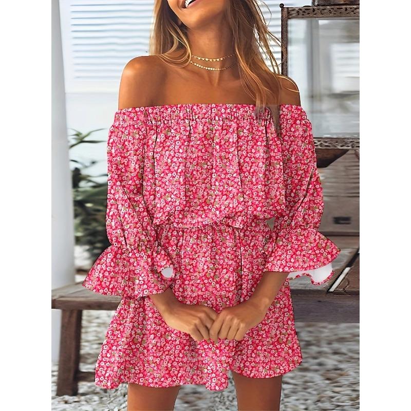 Sexy Fashion Shoulder Print Dress Women's Clothing