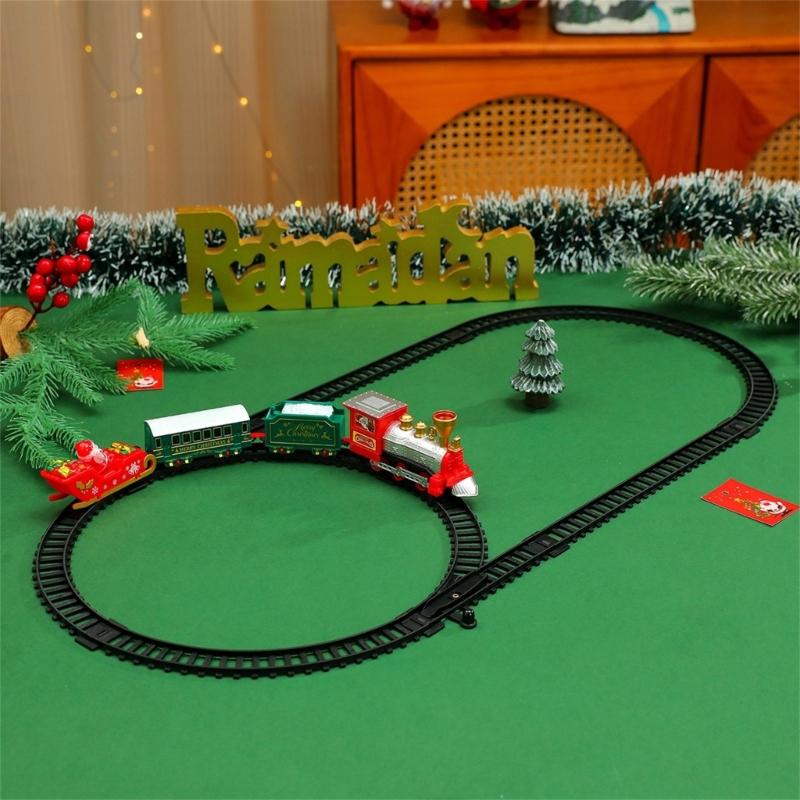 Plastic Christmas Toy Train and Truck Set with Battery Operated Motion for Holiday Shelf Display, Kids Ages 3+ and Family Use