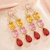 Floral Green Crystal Drop Earrings For Wedding And Party Wear