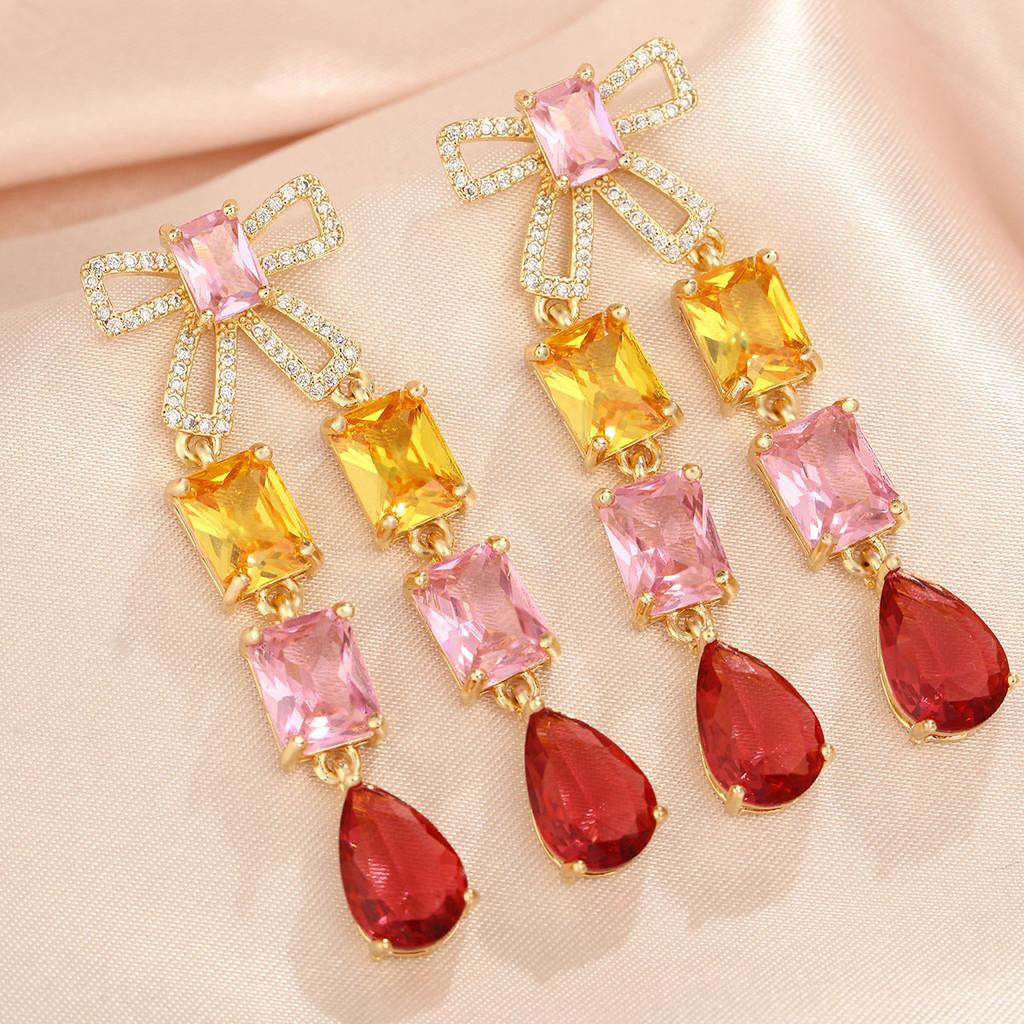 Floral Green Crystal Drop Earrings For Wedding And Party Wear