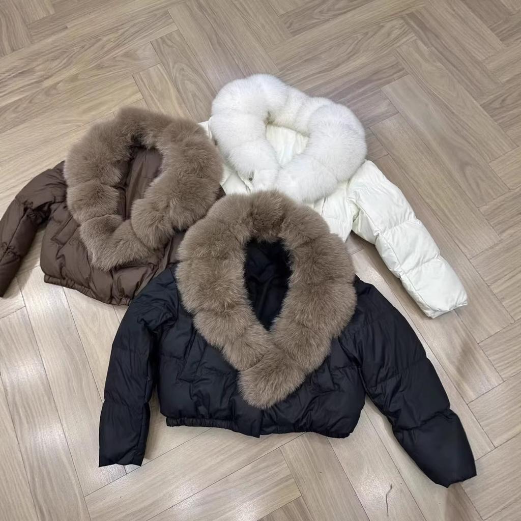 Winter Damen Kurz Warm Feder Baumwolle Kleidung Anti-Fuchs Pelzkragen Jacke