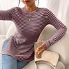 Womens Striped Long Sleeve Crew Neck Slim Fit Knit T Shirt