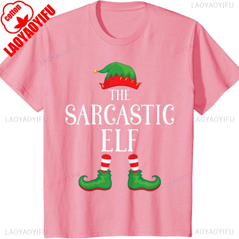 Sarcastic Elf Matching Group Xmas Funny Family Christmas TShirt Cotton Retro Street Fashion Short Sleeve Design Breathable Tee