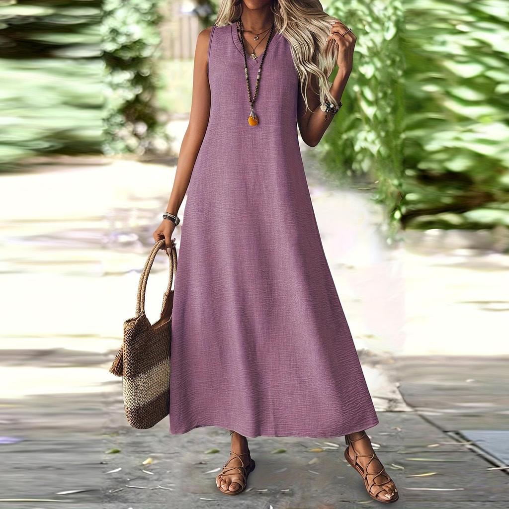 Women's Sleeveless V-Neck Long Maxi Dress