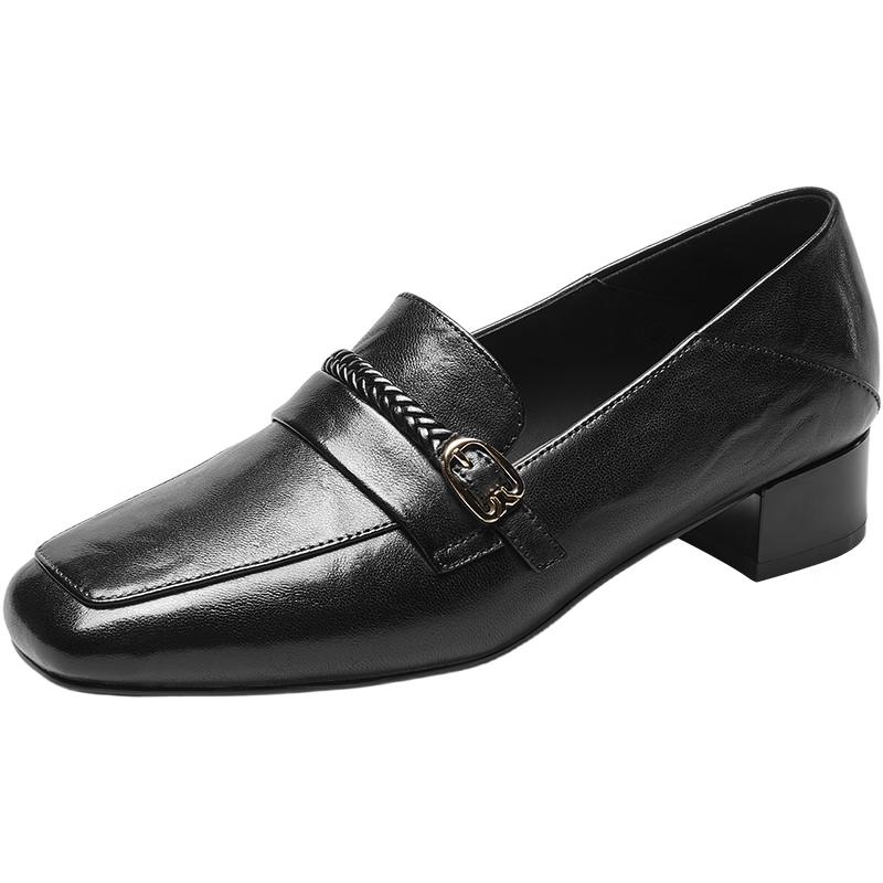 Women s Sheepskin Square Toe Mid-Heel Loafers 36 чёрный