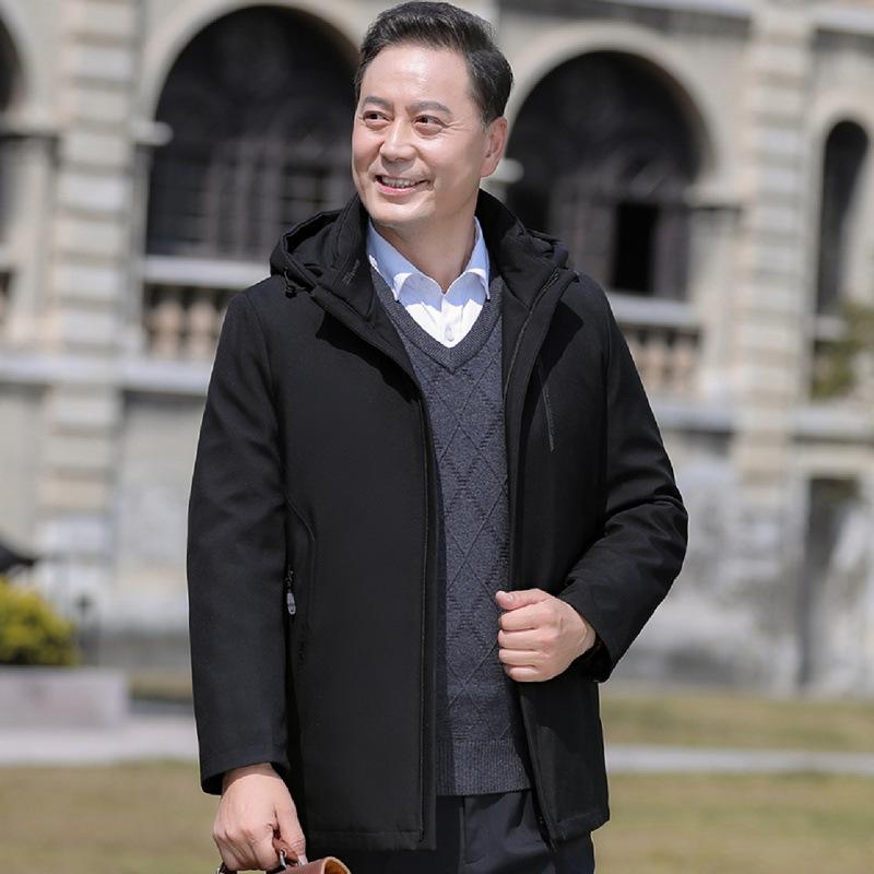 

Пуховик мужской средней и длинной толщины с утеплителем и съемной подкладкой, зимняя новая повседневная куртка для мужчин среднего возраста со съемной шапкой XL