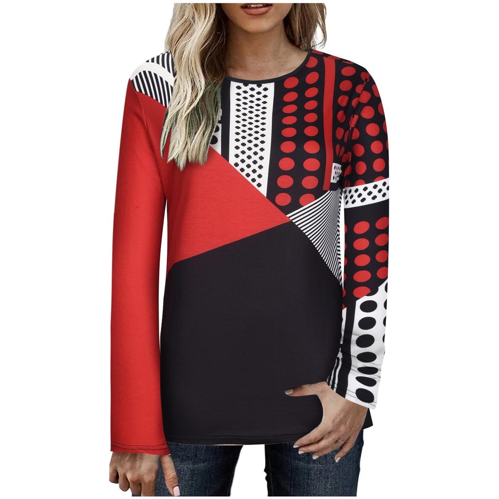Women's Fashion Casual Temperament New Digital Positioning Print Round Neck Long Sleeve Top