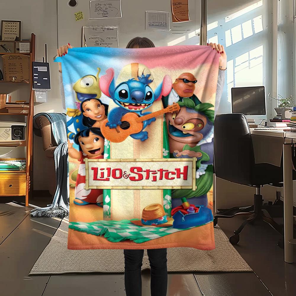 Stitch Multiple Expressions Grid Collage Pink Blue Background Print Flannel Blanket Soft Warm Throw Blanket Sofa Bedroom Decor Gift