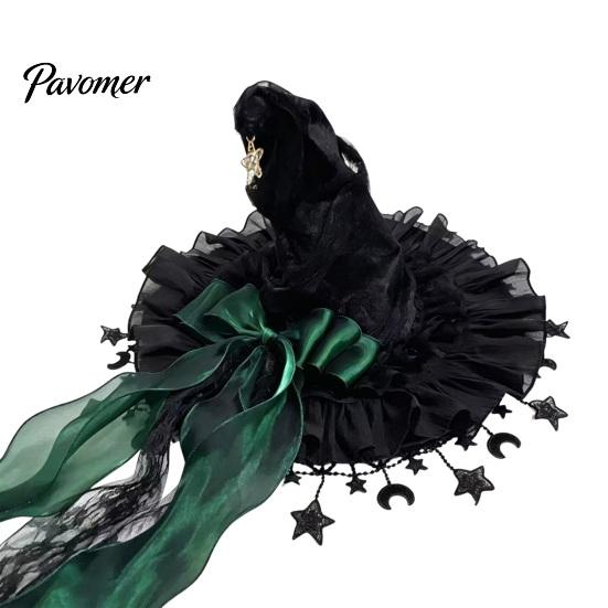 Dark Princess Style Cap Halloween Witch Hat, Gothic Wizard Costume Headpiece for Women, Spooky Velvet Cone Comic Exhibition Props Hat with Mesh Veil,