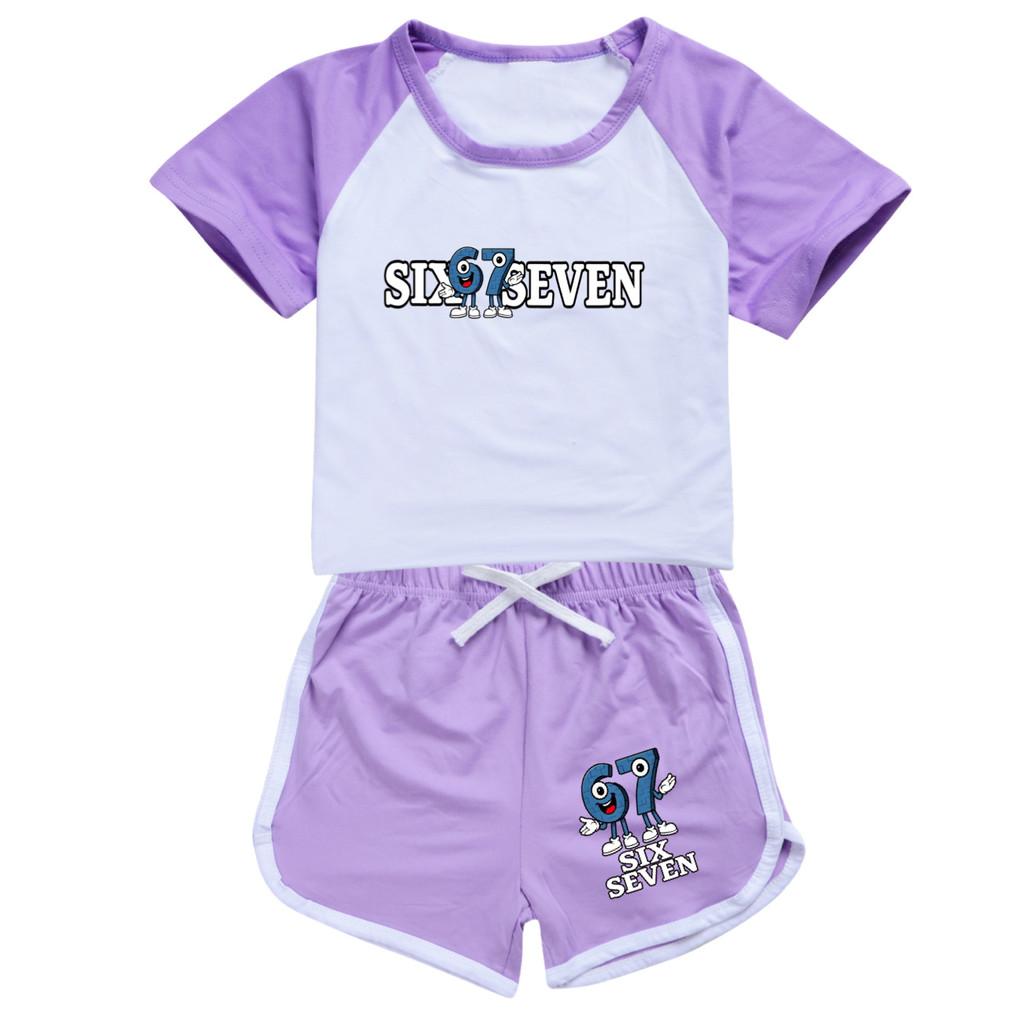 5388 Short Style Boys Girls Steal a Brainrot 67 Printed T-shirt Shorts Tracksuit Clothes Set