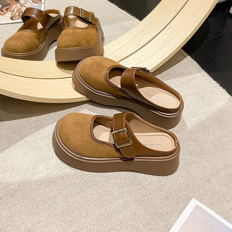 Bottom Birkenstock shoes bag head half slippers women's outer wear 2025 spring new thick-soled one-pedal Birkenstock half-tray single shoes women