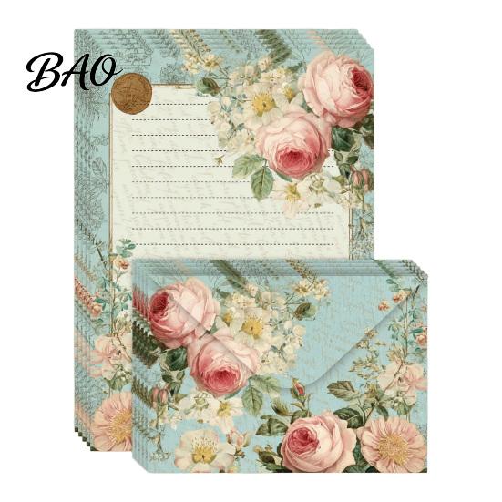 Vintage Letter Stationery 5Pcs Floral Butterfly Paper Envelope Set, Writing with Lined Pages, Kit for Letters, Greeting Messages, Journaling,