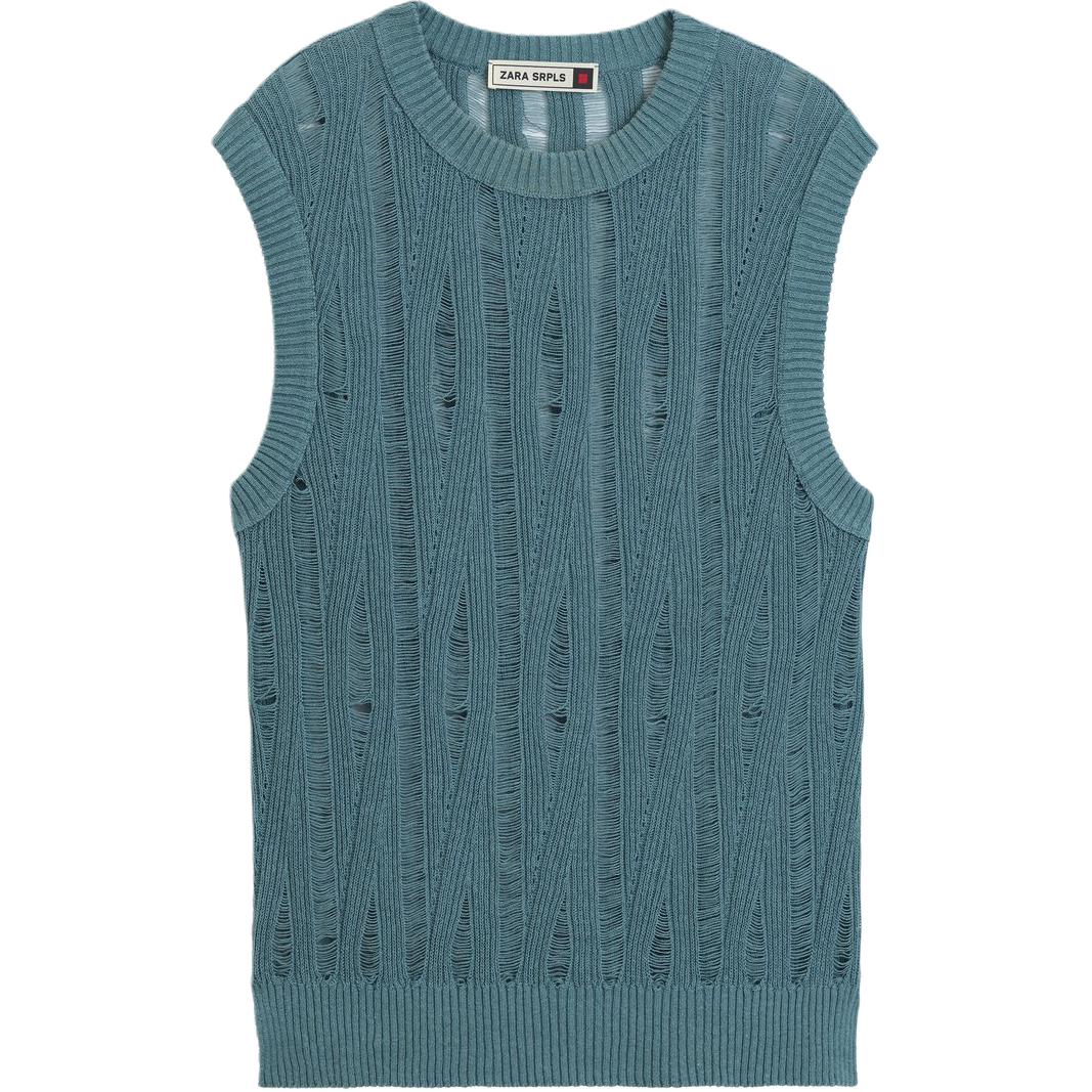 

Zara Loose Knit Sleeveless Round Neck Vest Men tops Light-Blue 3039900-406 L