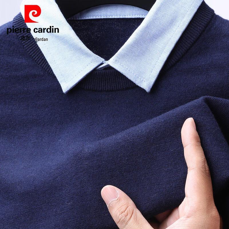 Pierre Cardin Men's 100% Pure Wool Mock Layer Crew Neck Sweater