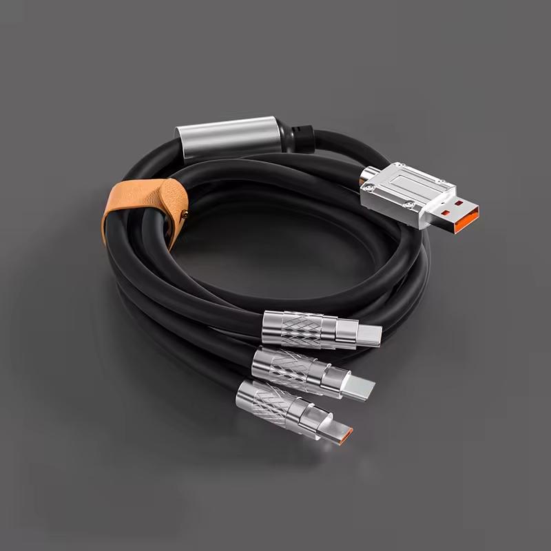 Data Cable Metal Fast Charger Cables Super Fast Charging Silicone Universal Multiple 6A 3 in 1 120w Standard Micro Usb Cable 1 meter чёрный
