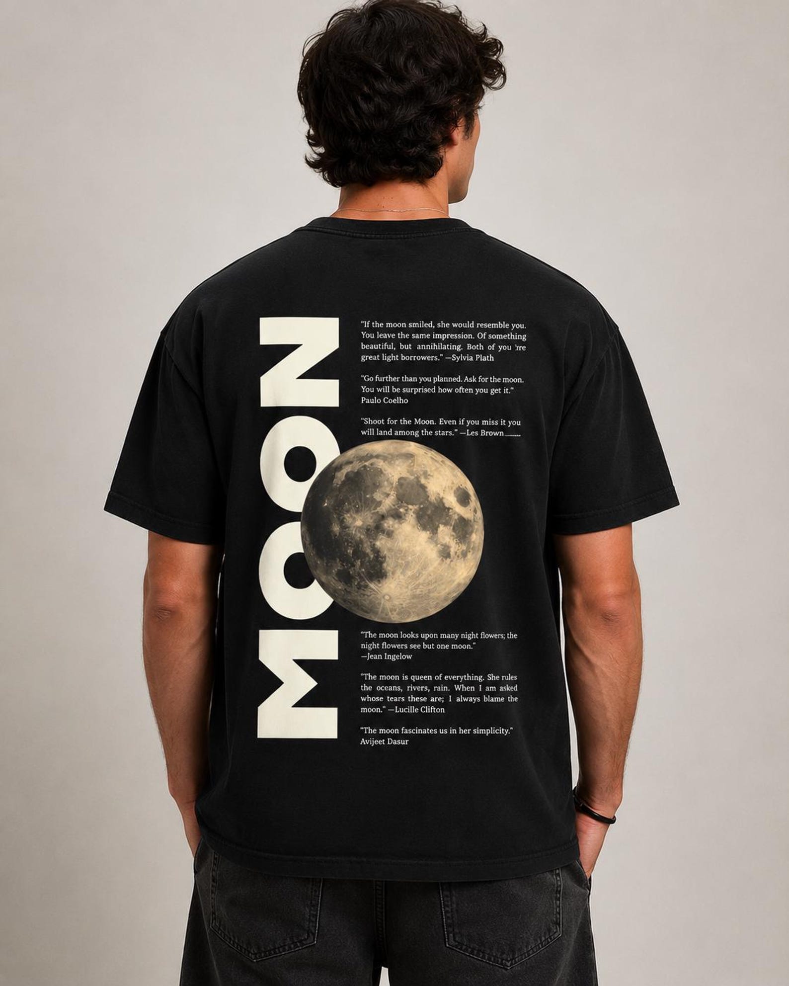 Moon Graphic T-Shirt | Full Moon Illustration, Text Print XL