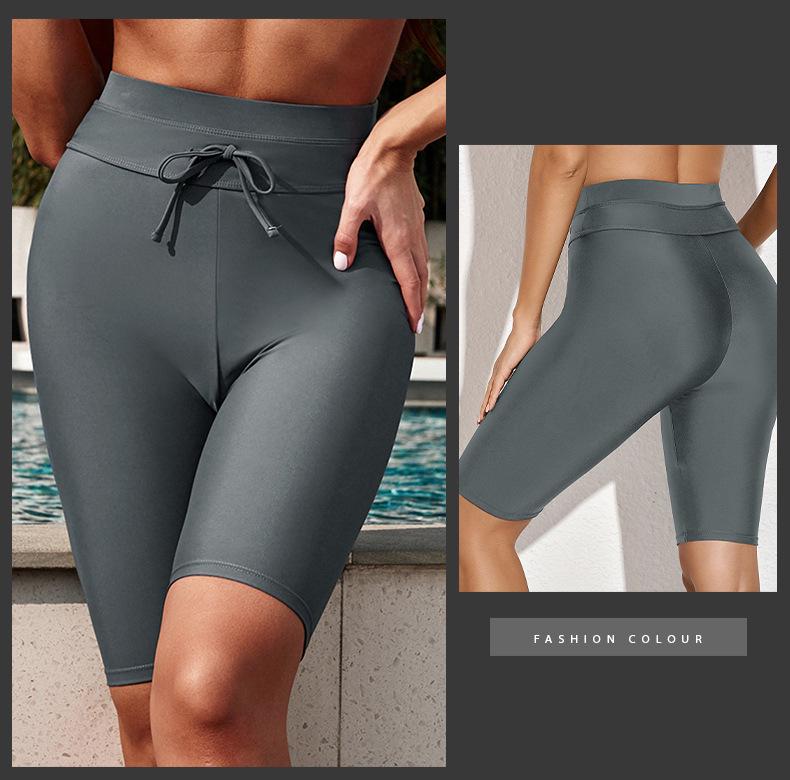 Shiying 2024 Women's Quick-Dry High-Waist Swim Trunks - European & American Style, Conservative Solid Color Boxer Briefs