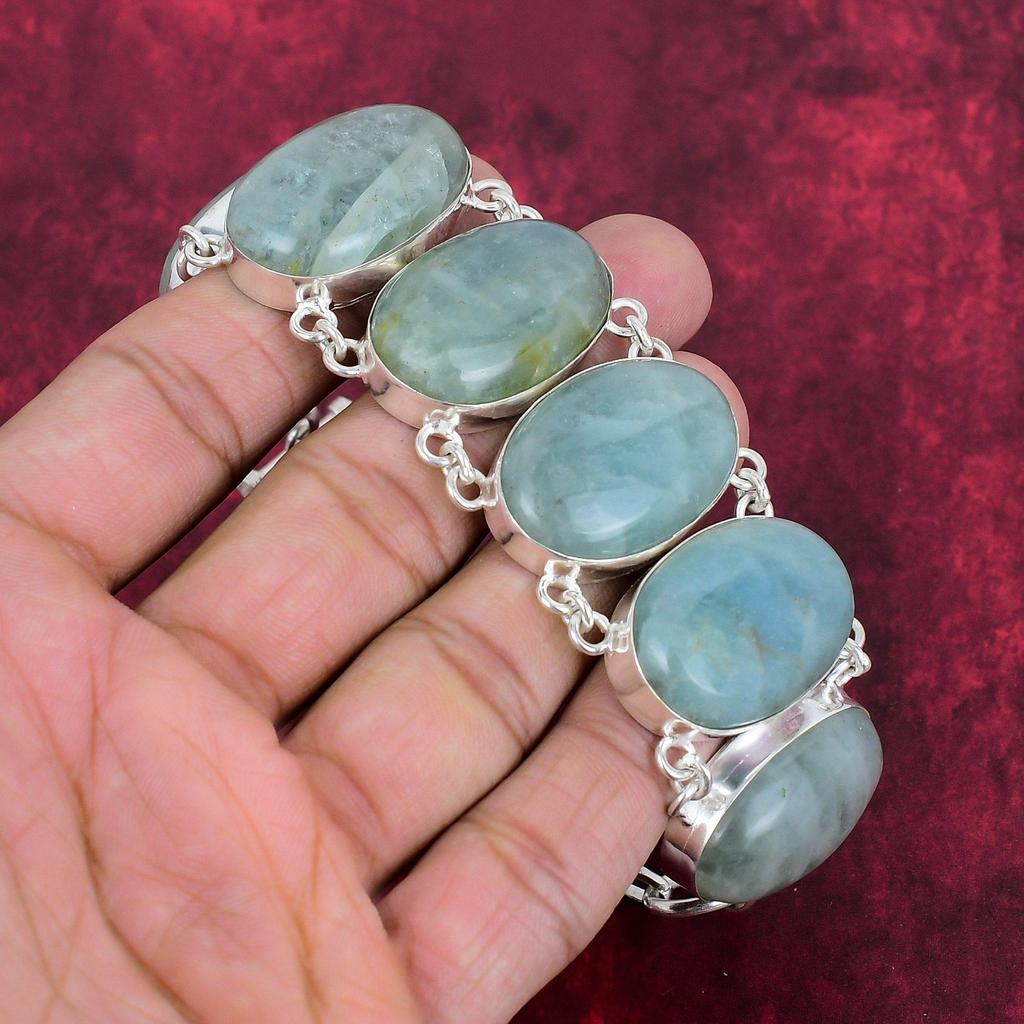 Bijoux en pierres précieuses naturelles aigue-marine, bracelet et collier en argent sterling massif 925, ensemble de bijoux uniques faits main, cadeau pour maman