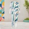 Women Plus Size Printed Round Neck Long Sleeve Two Piece Set Cuffed Top And Pants With Pockets
