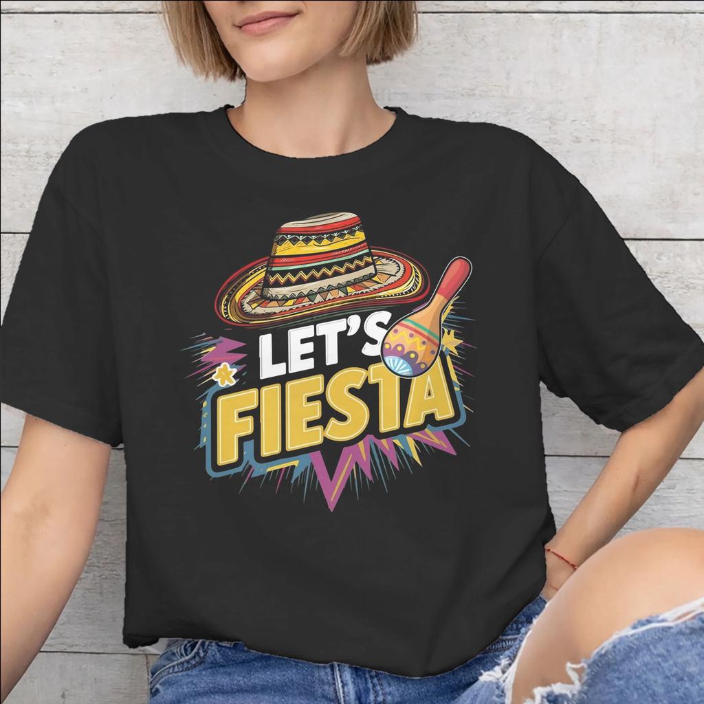 Lets Fiesta Cinco De Mayo Graphic Printing T Shirts Men Women Cotton Tee Shirt Clothing