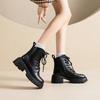 Women New Fashion Short Boots Women Cowhide Retro British Style Ankle Boots Casual Zipper High Heels Thick Soled Women Shoes