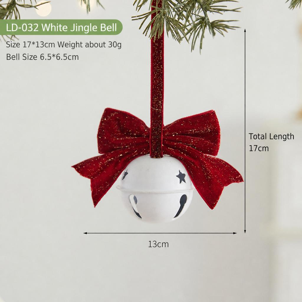 Semi-transparent PET Double Christmas Bells Hanging Ornament with Organza Bow, DIY Xmas Tree Decoration for Holiday Home Decor