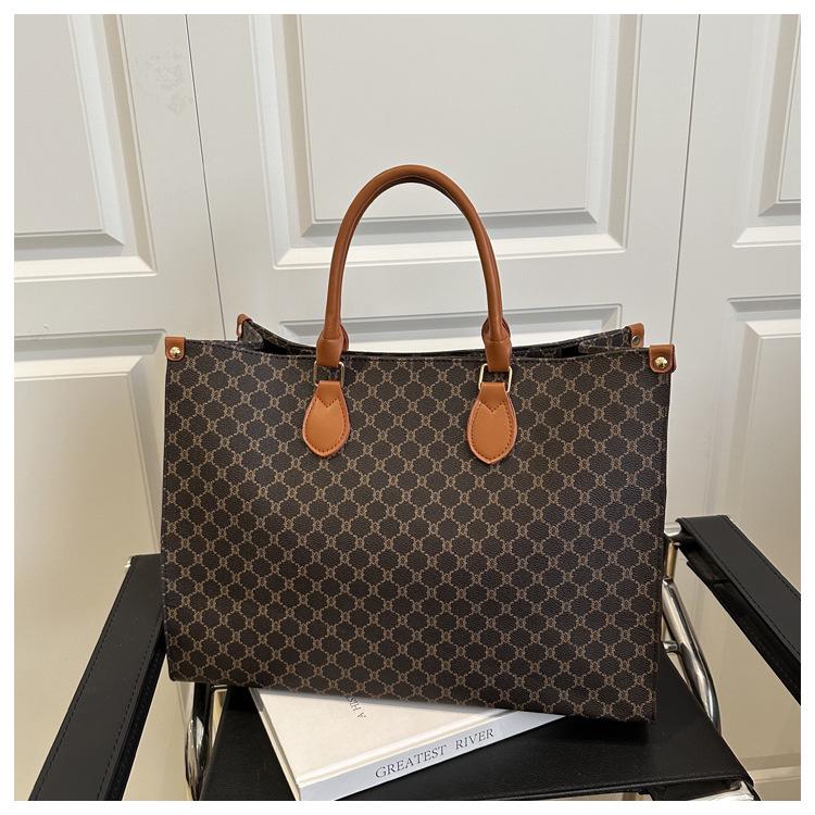 

2025 Стильная ретро-принт Большая вместимость Ручная сумка-тоут для женщин кофейный