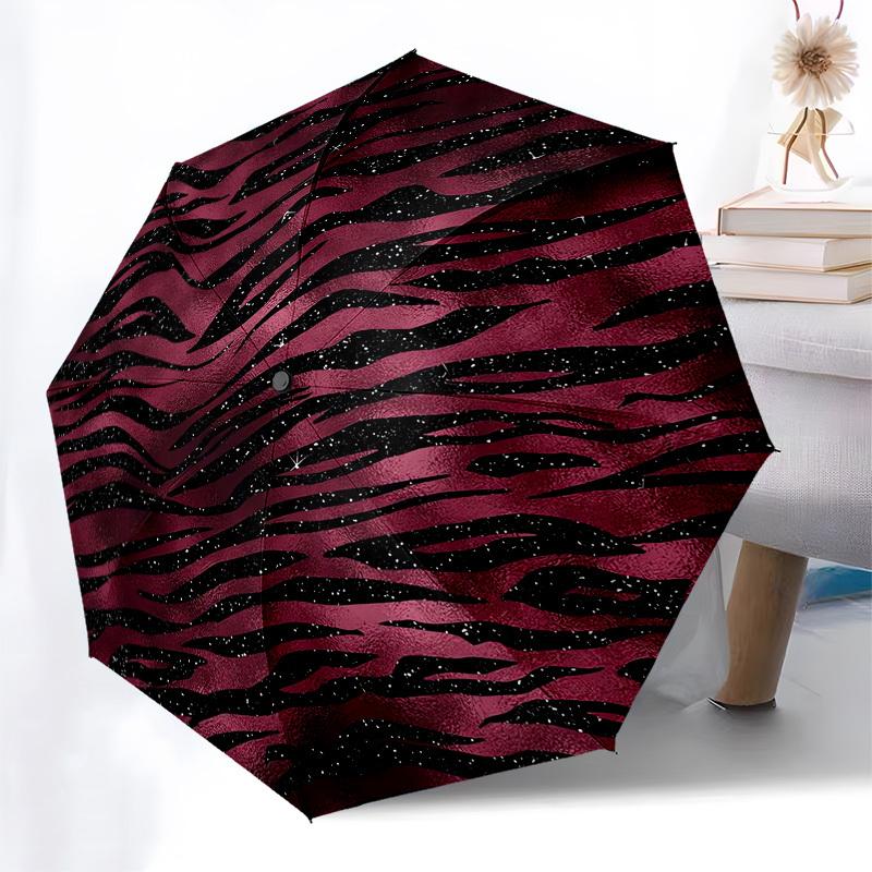 1pc Glamorous Zebra Print Sparkle Circle Umbrella with Plastic Handle,Compact & Stylish,Cartoon Pattern,Outdoor UmbrellaPT454