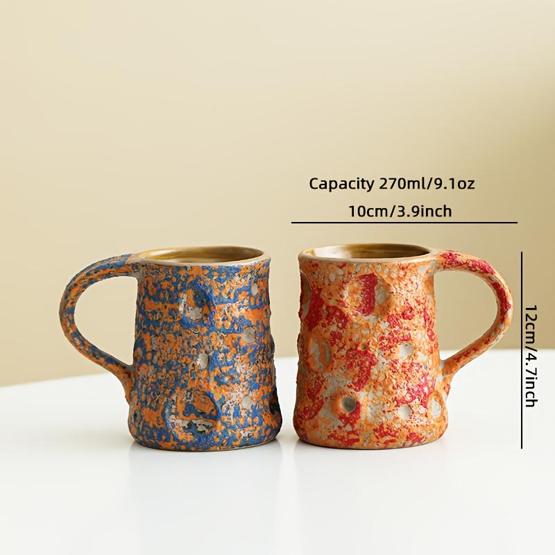 

2pcs Red/Blue Meteorite Crater Ceramic Coffee Mugs, Irregular-Shaped Couple Cups, 270ml/9.1oz Creative Novelty Drinkware for Juice, Breakfast, Milk