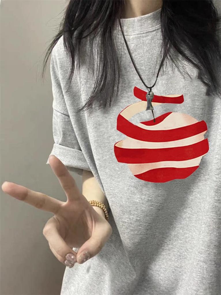 White cotton apple short-sleeved t-shirt women's summer new design sense niche front shoulder loose large size half-sleeved top trendy