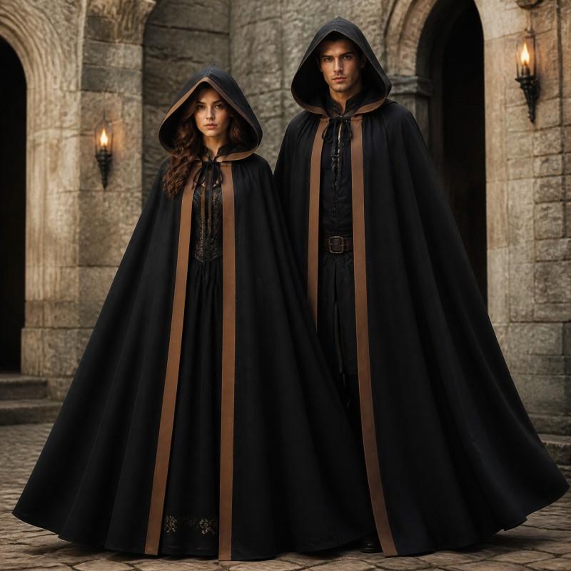 Unisex Halloween Hooded Cloak Medieval Vampire Pirate Robe LARP Cosplay Costume Stage Performance