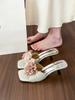2025 new summer fashion sandals sandals French high heel flower slippers women's shoes summer wear