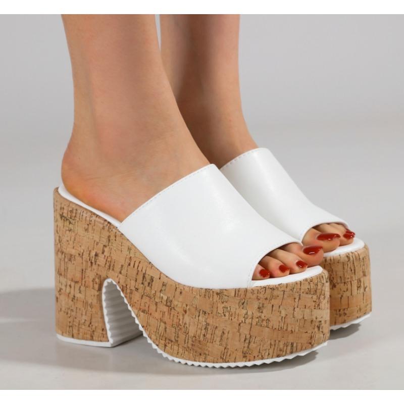 

Ретро Джинсовая Ткань 12см Высокий Каблук Женские Тапочки Сандалии Лето 2025 Толстая Подошва Платформа Открытый Носок Модные Женские Повседневные Туфли 43 бежевый