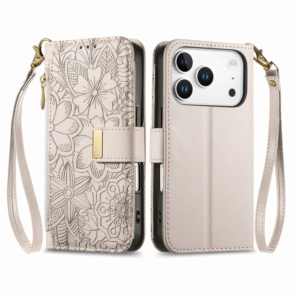 Wallet Case for iPhone 17/16e/16 Plus/15/14/13/12 Pro Max Lanyard Zipper Dual Card Holder Flip Stand Magnetic Buckle Cover
