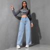2025 Spring Women's Light Wash Floor-Length Wide Leg Jeans