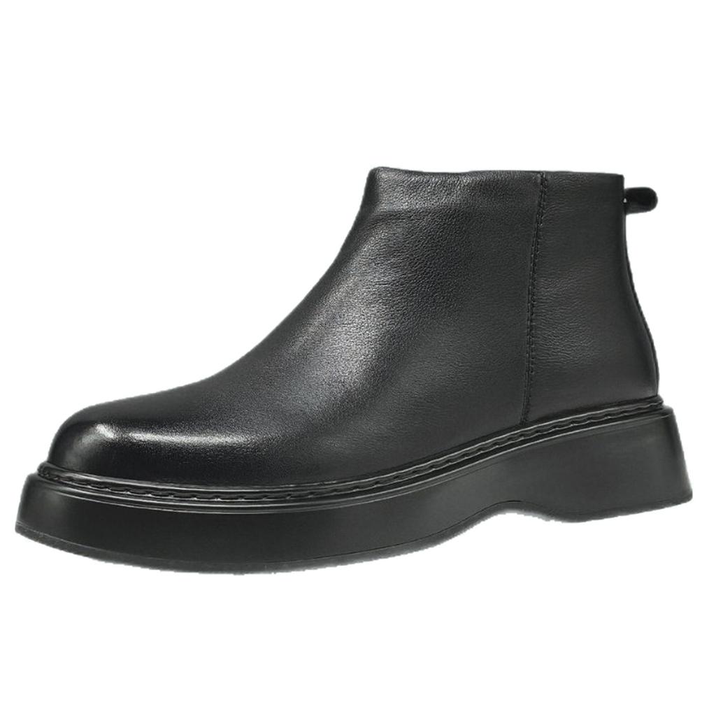 Leather black leather boots autumn and winter velvet cotton shoes Martin boots