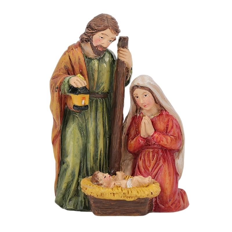 

Christmas Nativity Scene Holy Family Resins Figurines Flat Bottom Base Collectible Ornament for Holiday Tabletop Decors 1