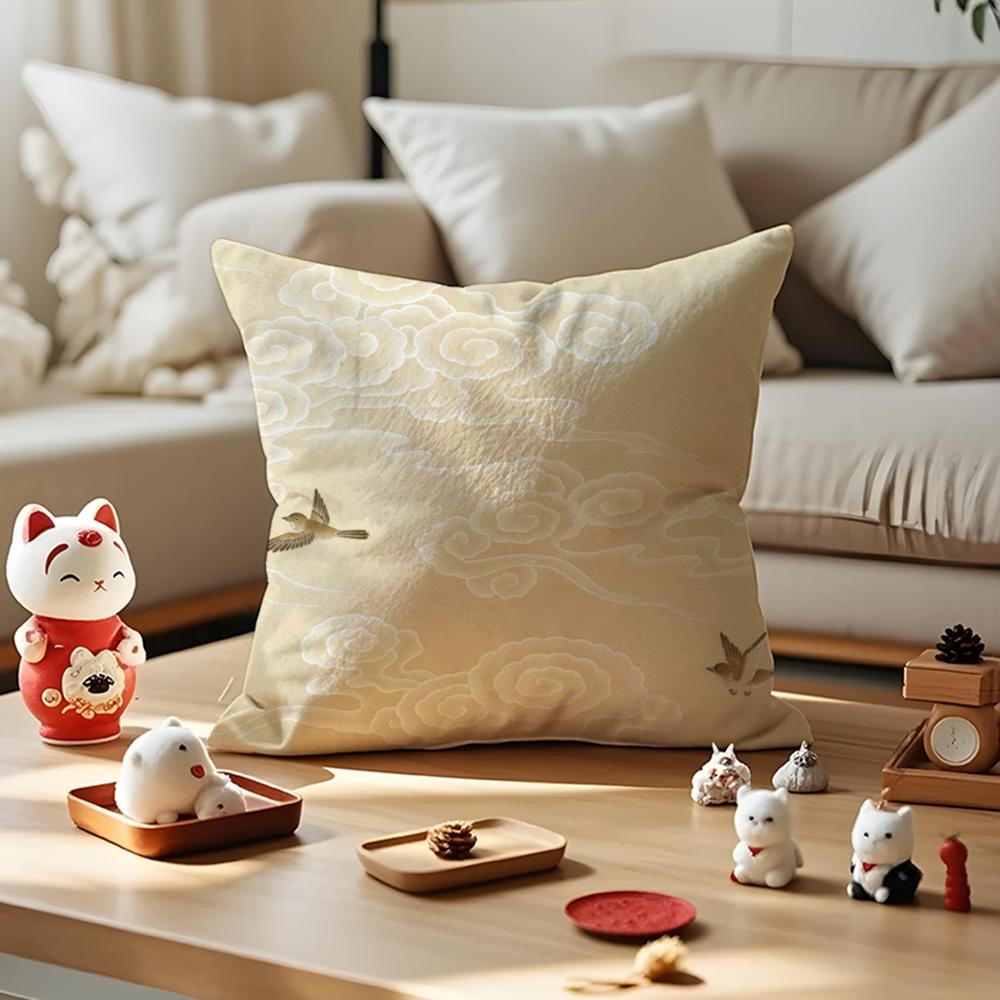 Chinese Cloud Pattern Cushion Cover Anti-dustmite Pillowcase Invisible Zipper Silky Short Plush Sofa Cushion Cover