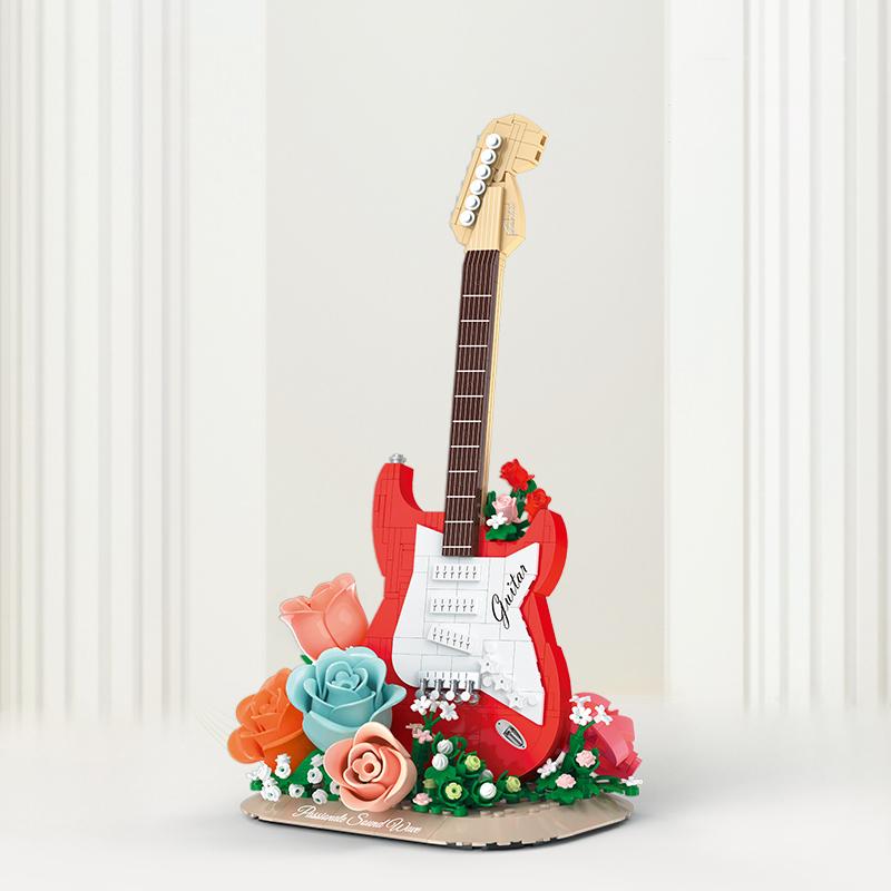 Plastic Flowers Electric Guitar Ukulele Building Blocks Assembly Toys For Kids Adults Desktop Ornament Gifts Items