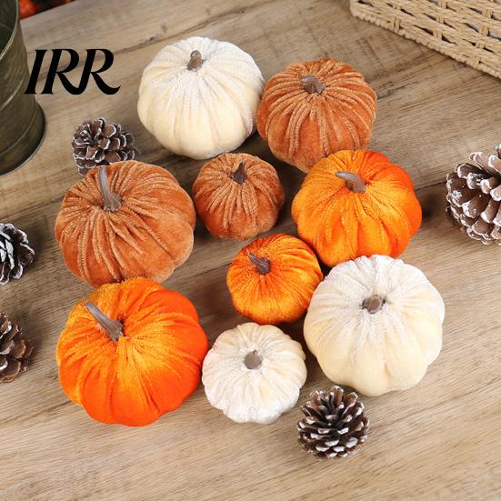 Realistic Stuffed Pumpkin Prop Small Velvet Thanksgiving Table Centerpiece, Halloween Soft Durable Themed Decorations for Fall Harvest Farmhouse
