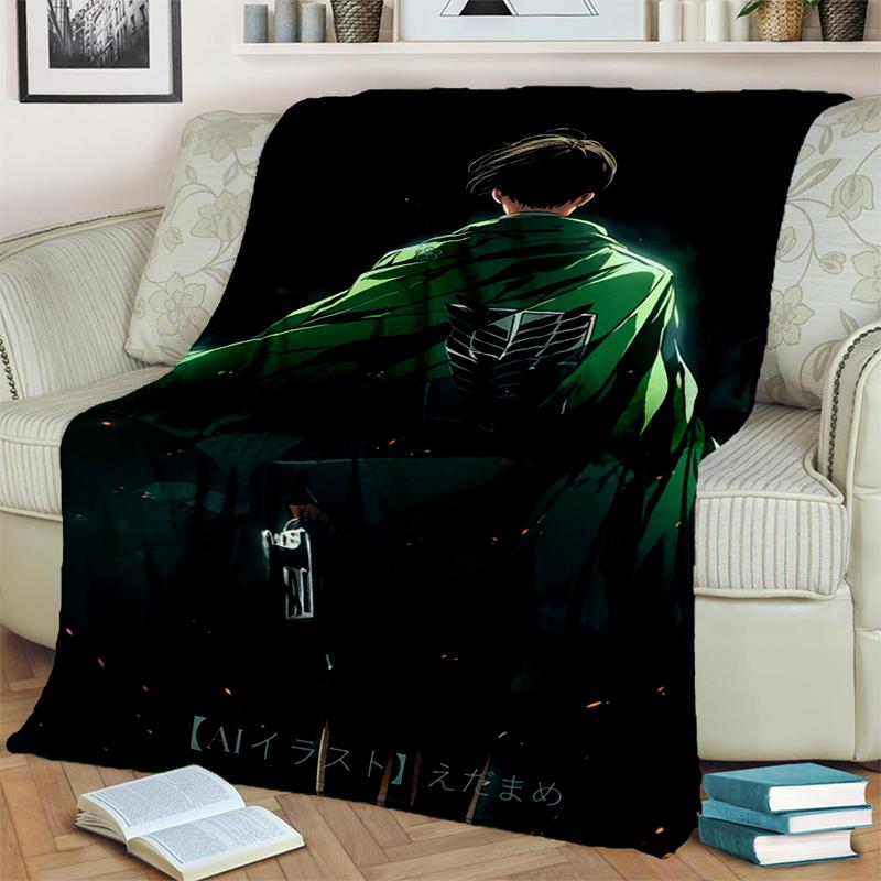3D Cartoon Attack on Titan Eren Mikasa Anime Blanket,Soft Throw Blanket for Home Bedroom Bed Sofa Travel Picnic Cover Kids Gift